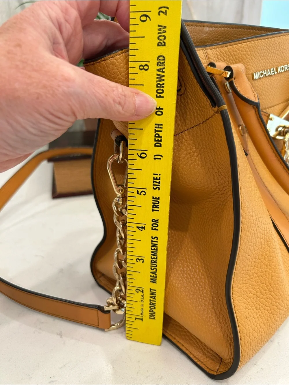 Michael Kors Tan Pebbled Leather Satchel with Chain Strap